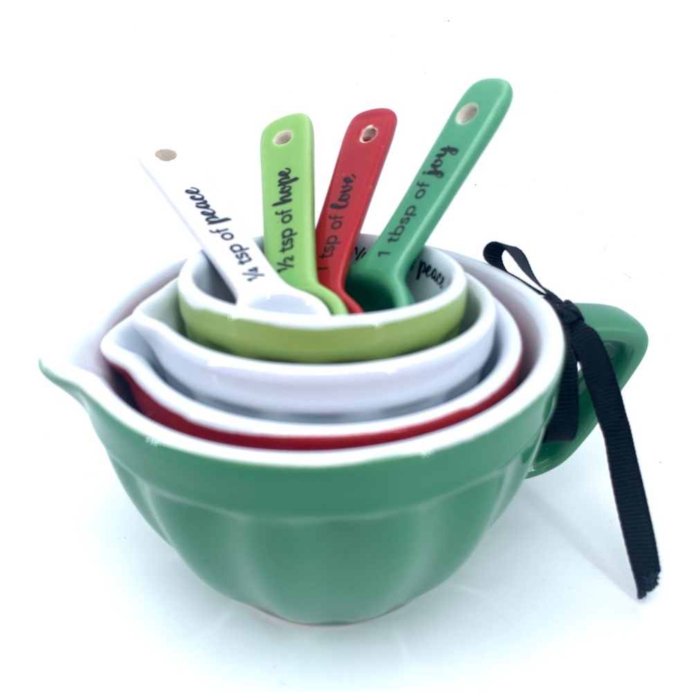 Christmas Ceramic Measuring Cup & Spoon Set - Fruit of the Spirit Joy Love Peace